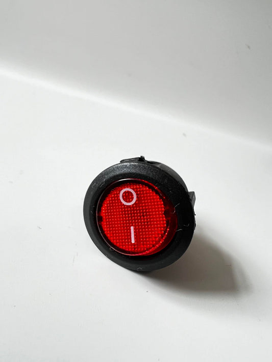Front of the red on-off replacement rocker switch for the Gravitis 2800W dryer.