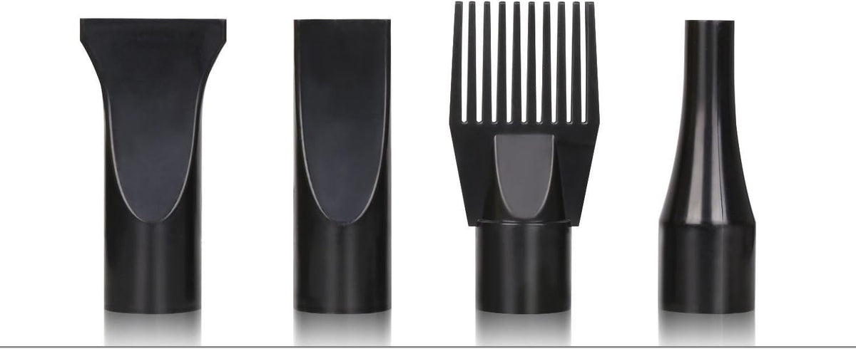 Four black nozzle attachments for the Gravitis 1902 single-motor dryer: wide, narrow, comb and round.