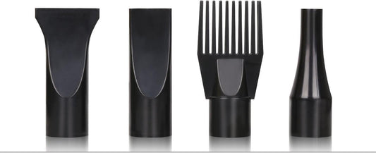 Four black nozzle attachments for the Gravitis 1902 single-motor dryer: wide, narrow, comb and round.