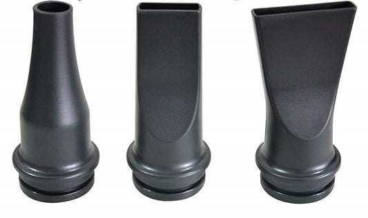 Round, narrow flat and wide flat nozzle attachments for the Gravitis 4.2 HP double-motor dryer.