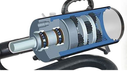 Cutaway illustration showing the motors inside a double-motor dog dryer.