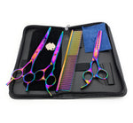 Rainbow Dog Grooming Scissors Four Piece Set with Case