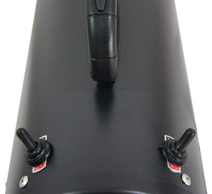 Close-up of the double-motor dog dryer's two motor switches beneath the handle.