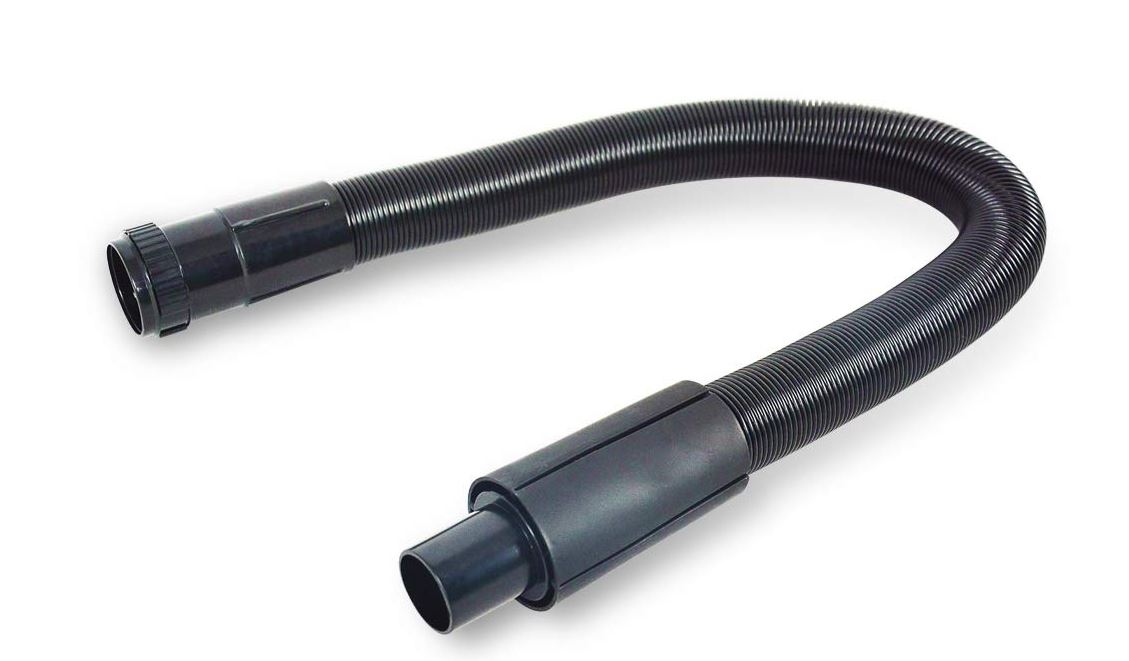 Black flexible dog dryer hose with connector and nozzle fitting.