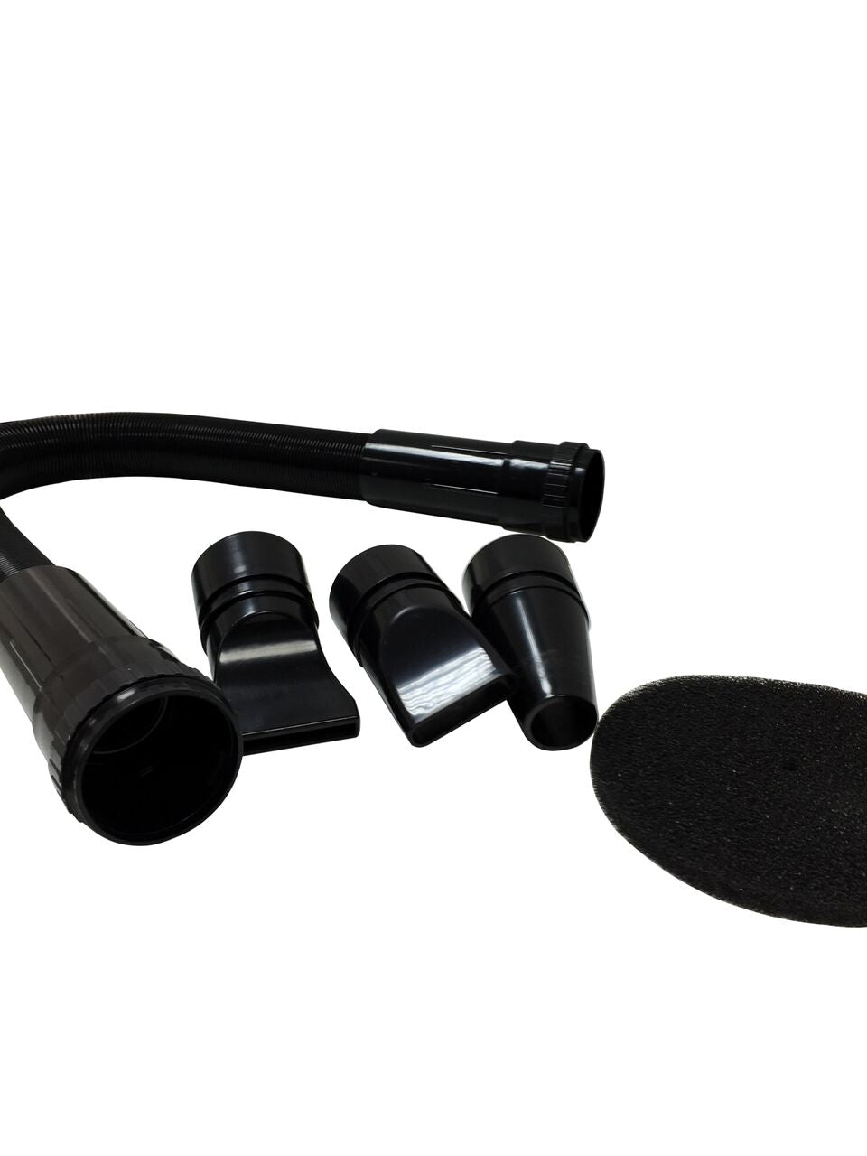 Dog dryer hose, nozzle attachments and circular foam filter.