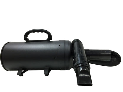 Side view of the double-motor dryer with hose and wide nozzle.