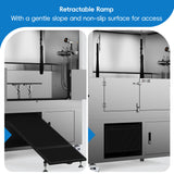 SHELANDY Premium dog bath with the access ramp extended and stowed beneath the wash chamber.