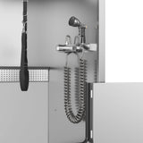 Close-up of the SHELANDY Premium dog bath spray head, coiled hose and water controls.