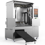 SHELANDY self-service dog wash station with open doors and the pull-out access ramp extended.